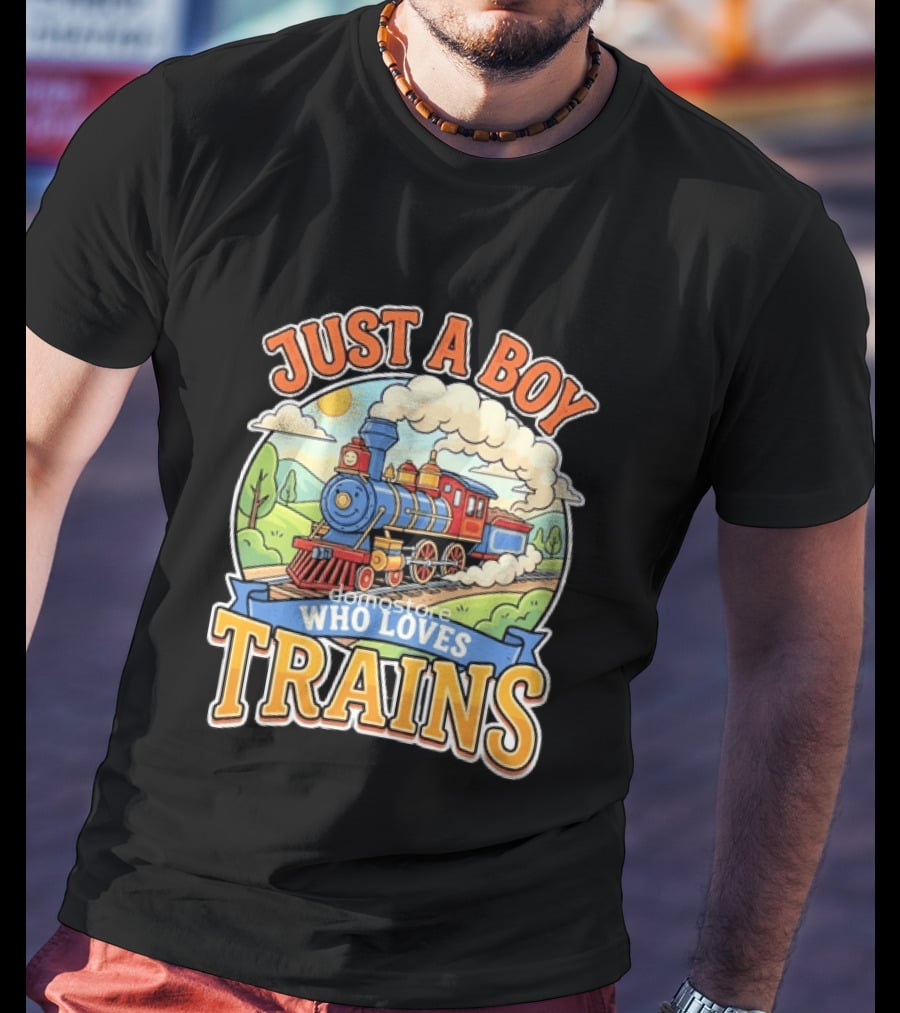 Just A Boy Who Loves Trains Colorful Locomotive Adventure T-Shirt