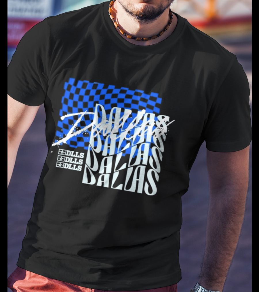 Dallas Checkered Blue Sports Texas Word T-Shirt