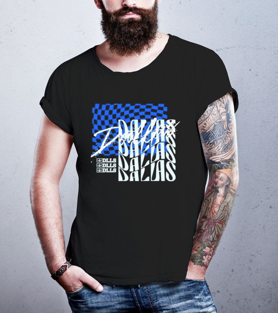 Dallas Checkered Blue Sports Texas Word T-Shirt