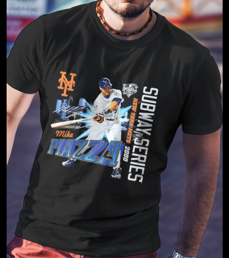 New York Mets Mike Piazza 2000 Subway Series Urban Baseball Action T-Shirt