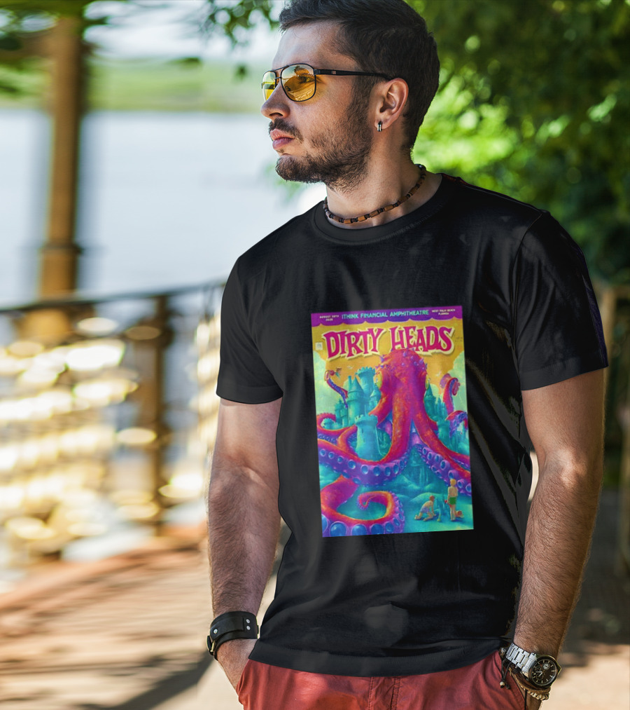 Dirty Heads August 30th 2026 IThink Financial Amphitheatre West Palm Beach Colorful Octopus And Castle T-Shirt