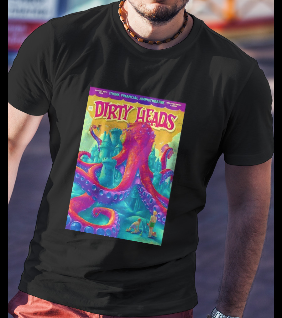 Dirty Heads August 30th 2026 IThink Financial Amphitheatre West Palm Beach Colorful Octopus And Castle T-Shirt