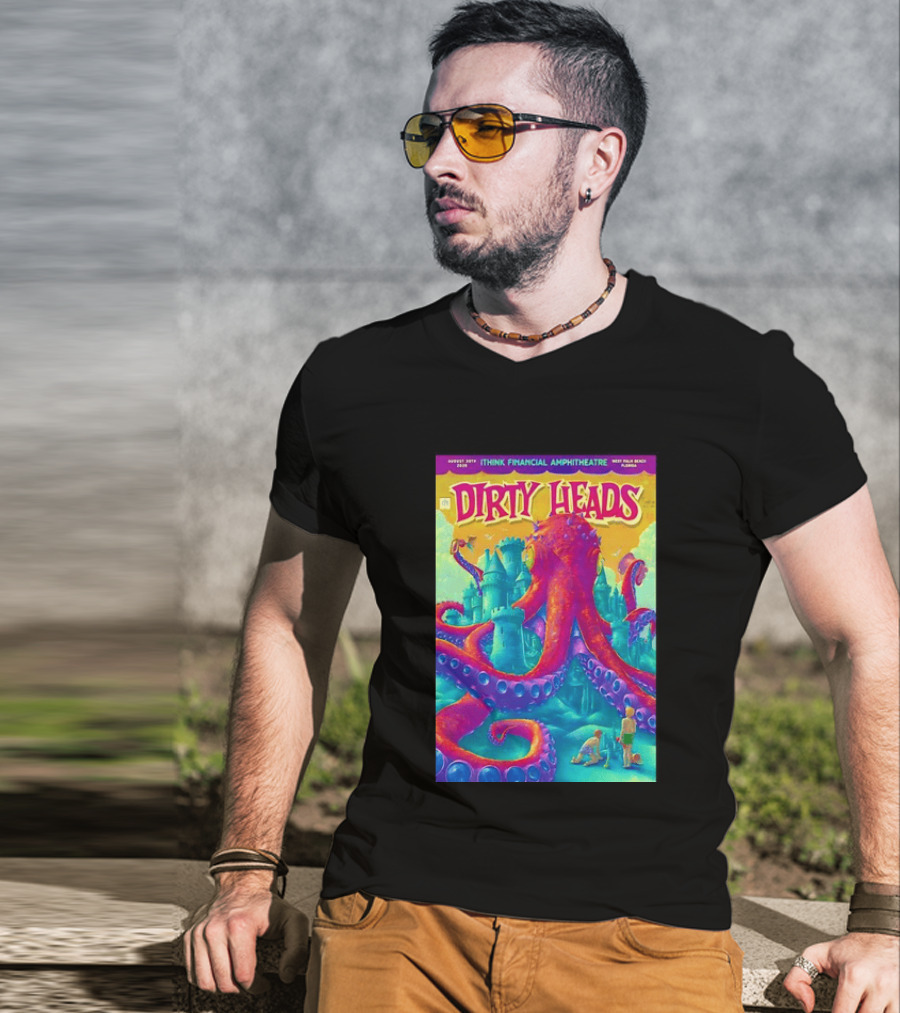 Dirty Heads August 30th 2026 IThink Financial Amphitheatre West Palm Beach Colorful Octopus And Castle T-Shirt