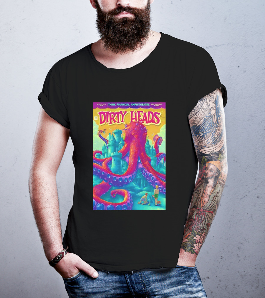 Dirty Heads August 30th 2026 IThink Financial Amphitheatre West Palm Beach Colorful Octopus And Castle T-Shirt