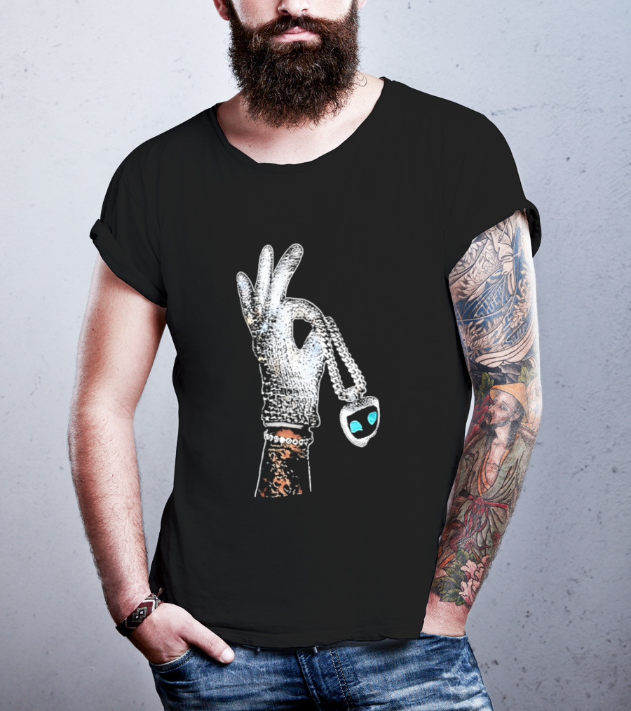 King Of Pop Sequin Glove Holding Alien Pendant T-Shirt