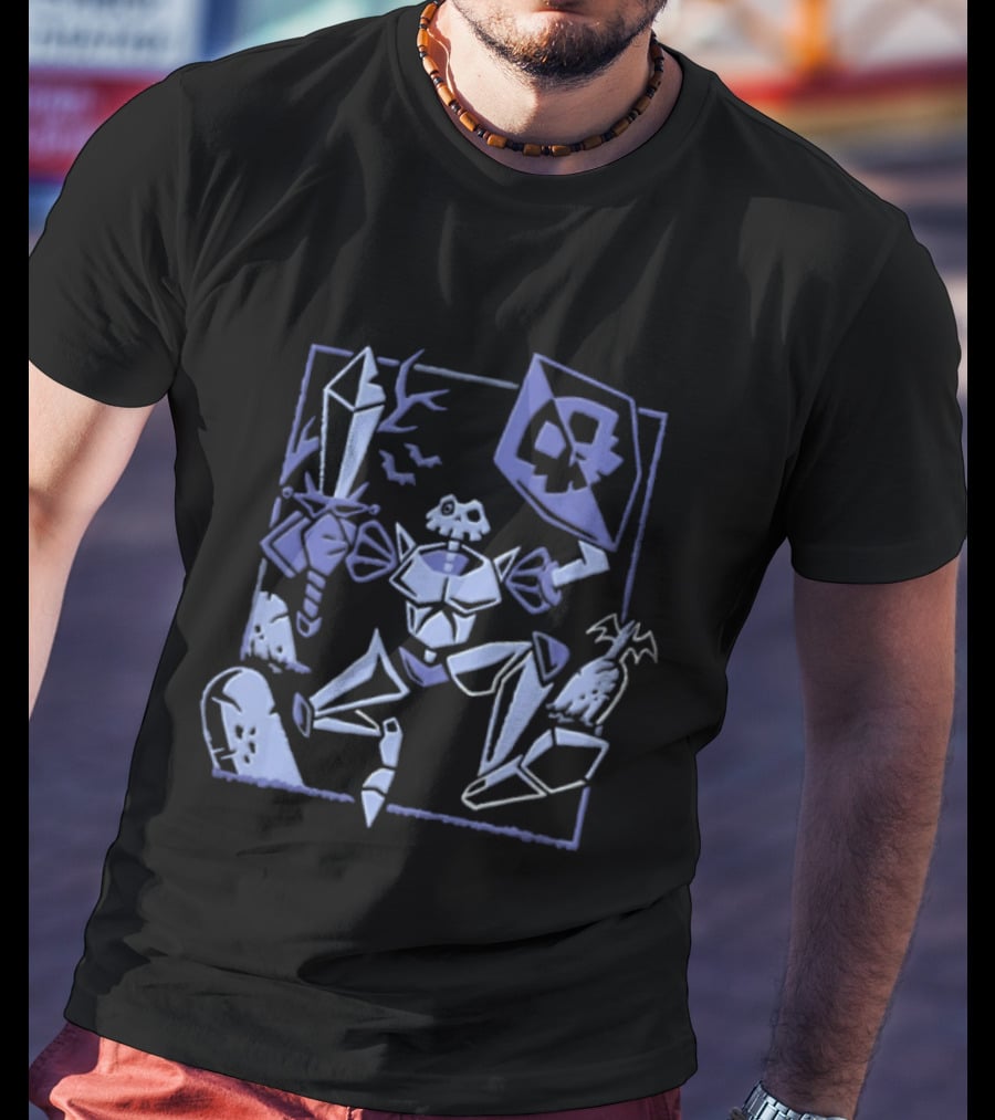 Skeleton Knight With Sword And Shield In Graveyard Gaming Adventure T-Shirt