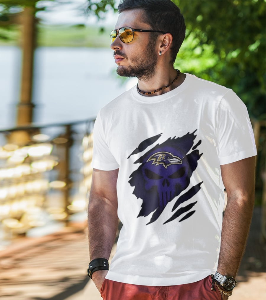 Baltimore Ravens Punisher Skull Crossover Fan Merchandise T-Shirt