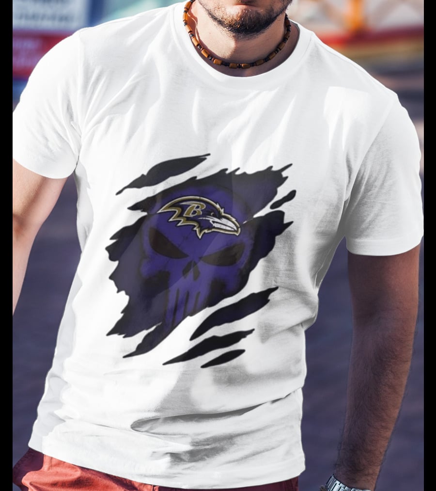Baltimore Ravens Punisher Skull Crossover Fan Merchandise T-Shirt