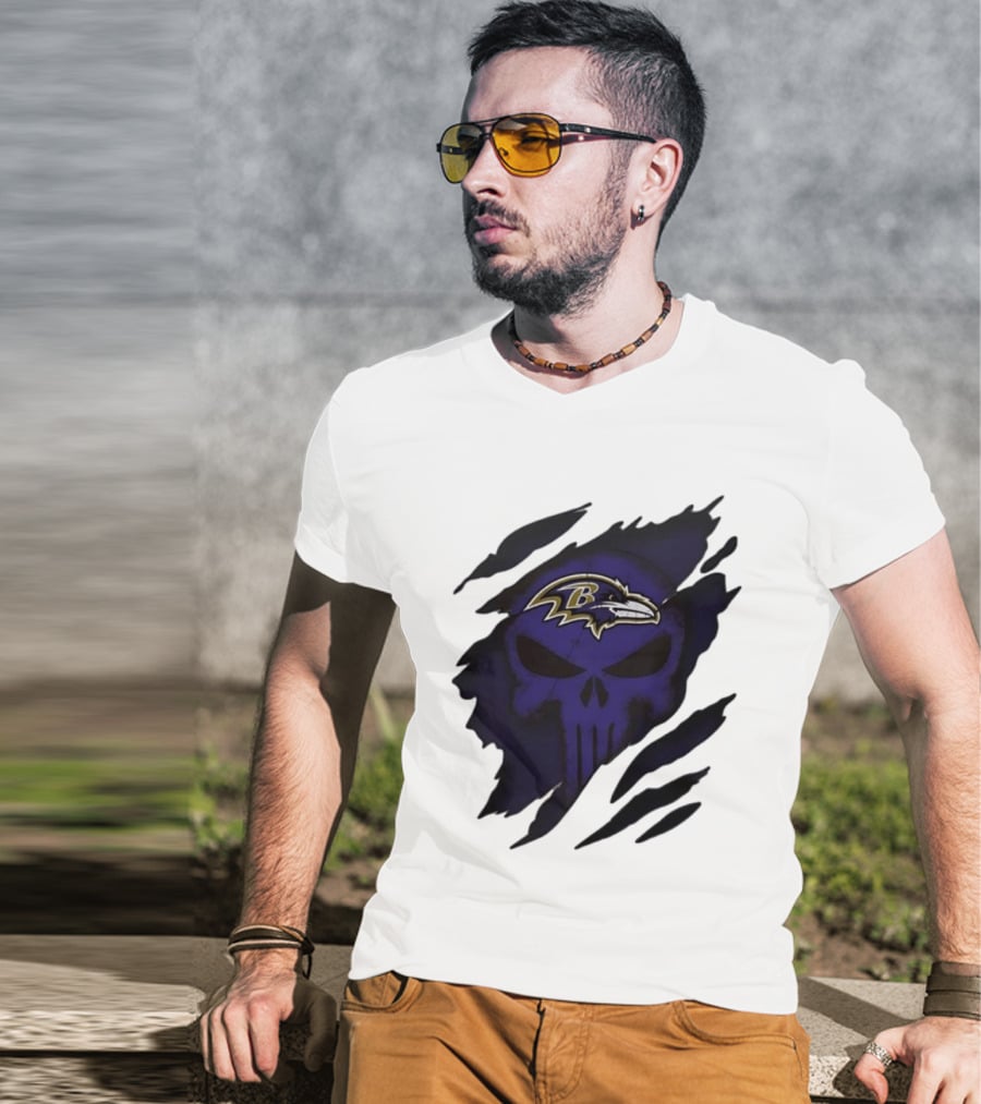 Baltimore Ravens Punisher Skull Crossover Fan Merchandise T-Shirt