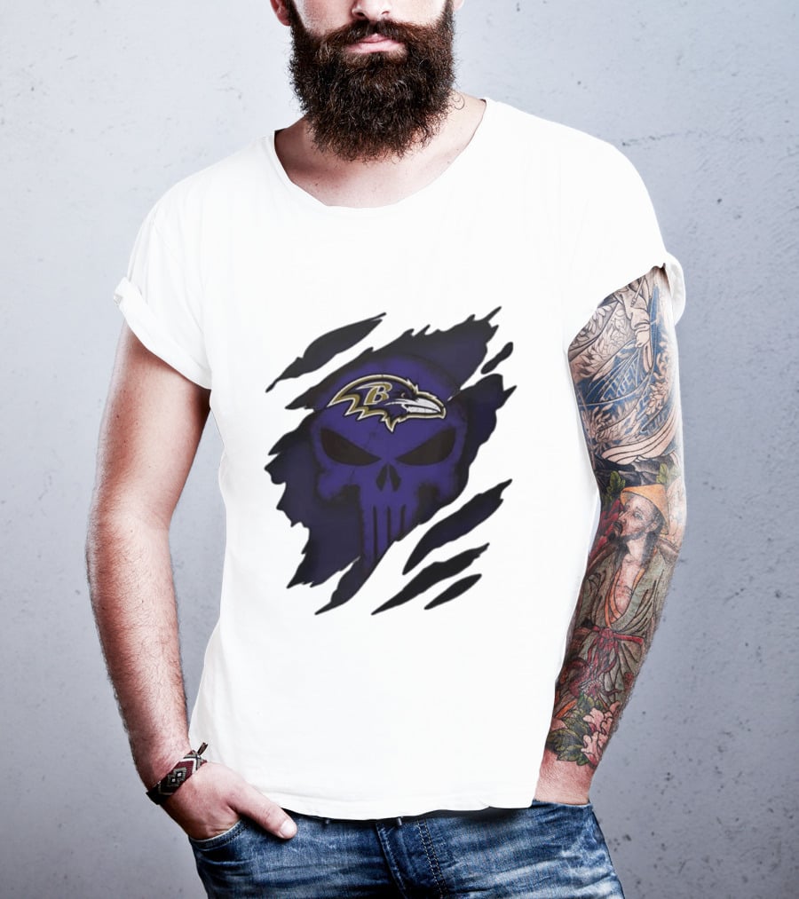 Baltimore Ravens Punisher Skull Crossover Fan Merchandise T-Shirt