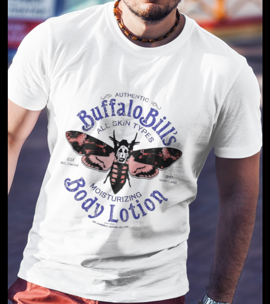 Authentic Buffalo Bill's All Skin Types Moisturizing Body Lotion Moth T-Shirt