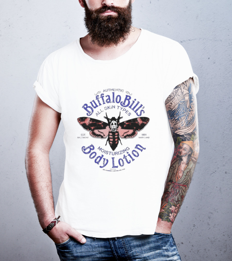 Authentic Buffalo Bill's All Skin Types Moisturizing Body Lotion Moth T-Shirt