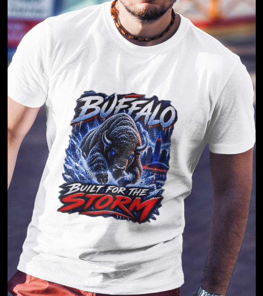 Buffalo Built For The Storm Football Charging Bison City Skyline T-Shirt