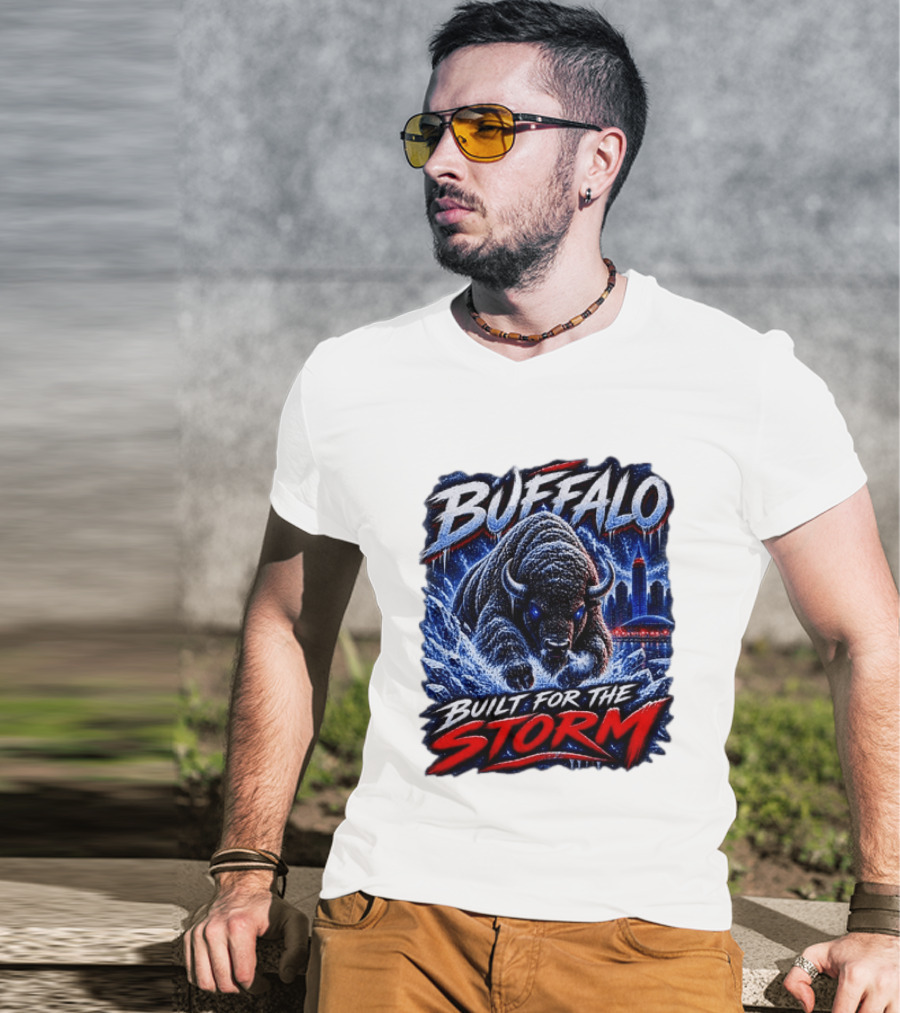 Buffalo Built For The Storm Football Charging Bison City Skyline T-Shirt