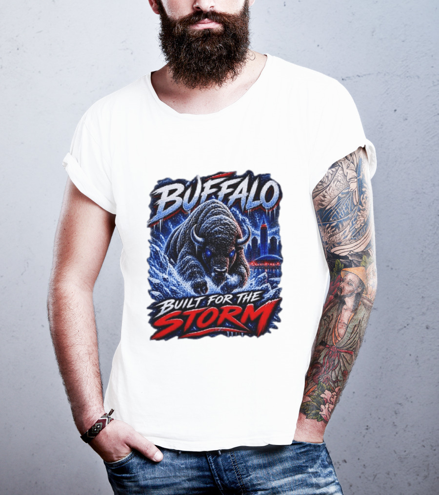 Buffalo Built For The Storm Football Charging Bison City Skyline T-Shirt