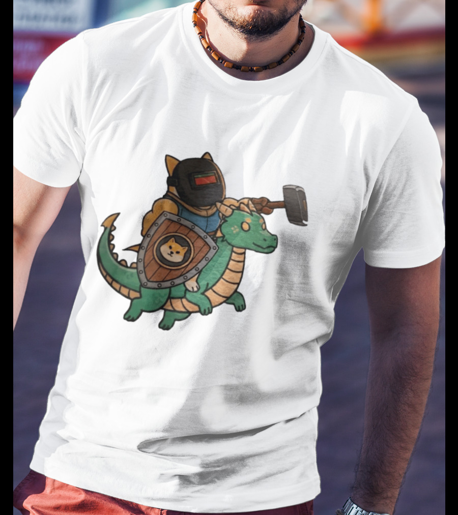 Doge Memes Warrior Dragon Ride Welding Mask Hammer And Shield T-Shirt