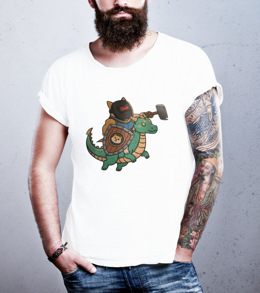 Doge Memes Warrior Dragon Ride Welding Mask Hammer And Shield T-Shirt