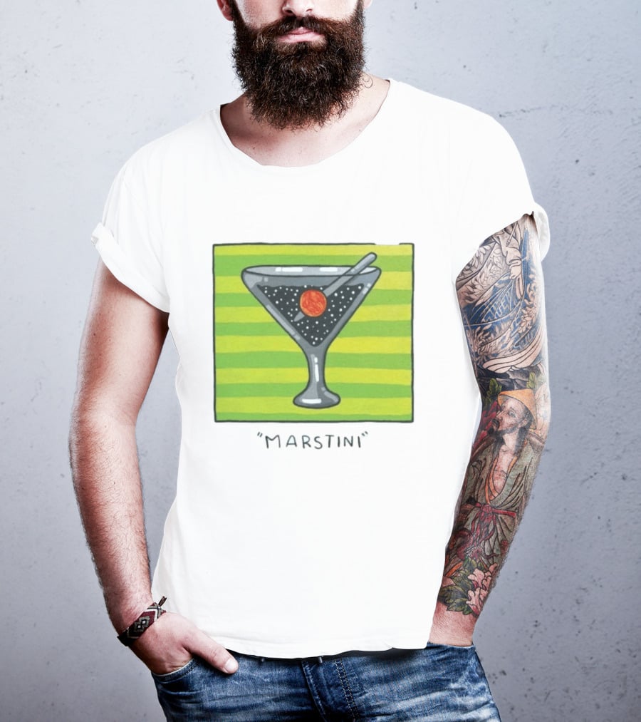 Marstini Planet Martini Cocktail Mars Space Themed Drink T-Shirt