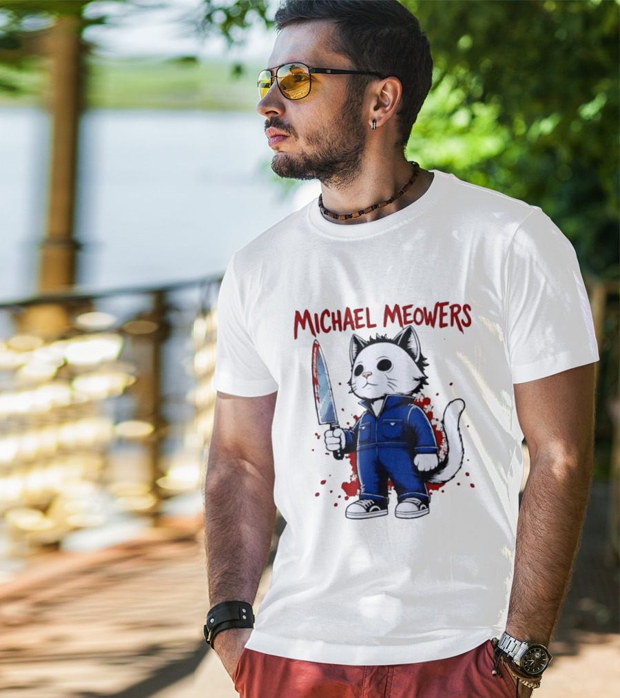 Michael Meowers Halloween Slasher Cat With Knife T-Shirt