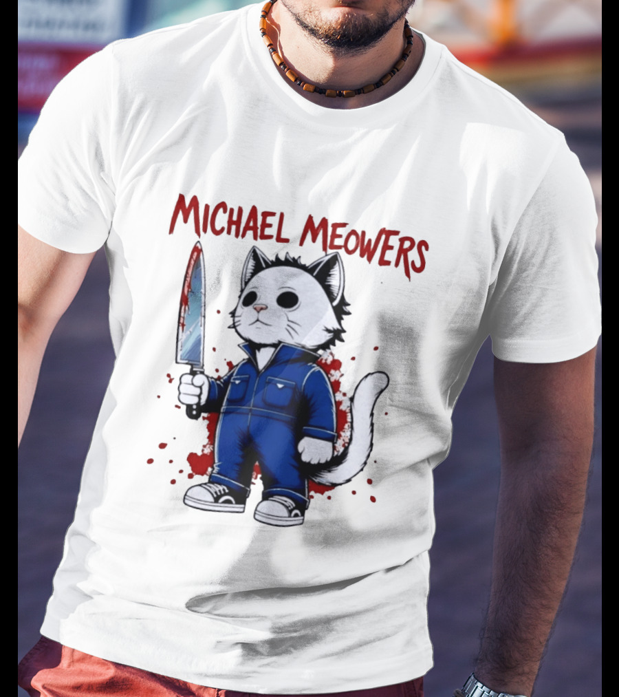 Michael Meowers Halloween Slasher Cat With Knife T-Shirt