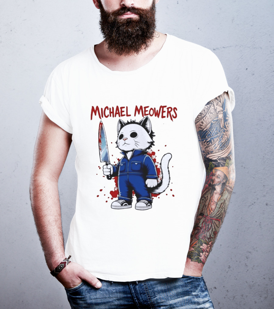 Michael Meowers Halloween Slasher Cat With Knife T-Shirt