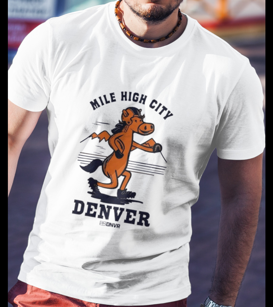 Mile High City Denver Broncos DNVR Retro Horse Running Football T-Shirt
