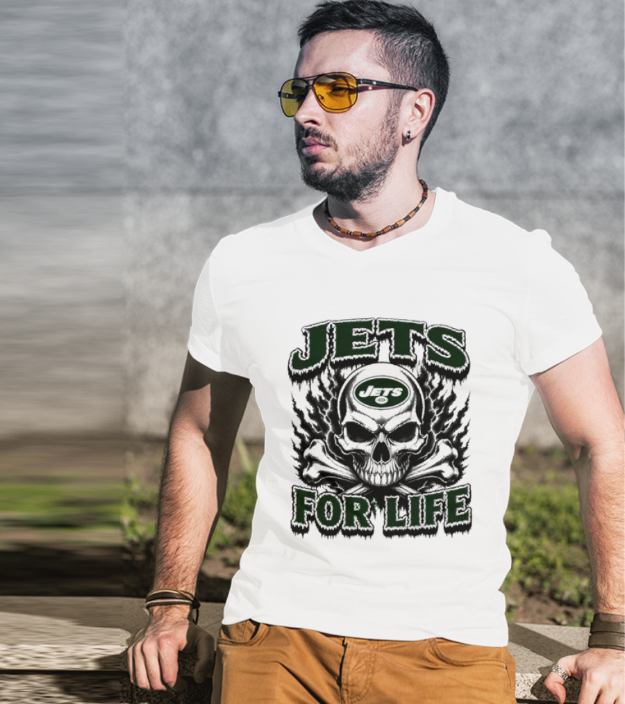New York Jets Skull And Crossbones For Life Fan Gear T-Shirt