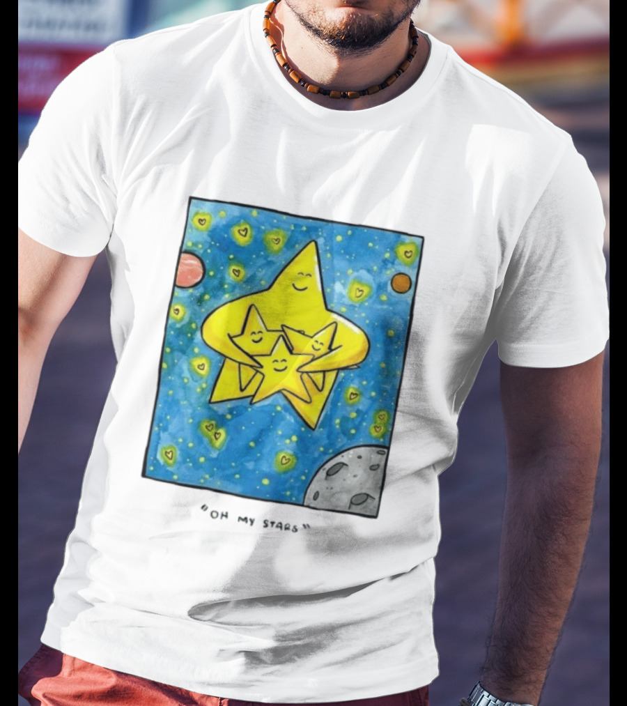Oh My Stars Family Of Stars Celestial Background With Planets And Hearts T-Shirt