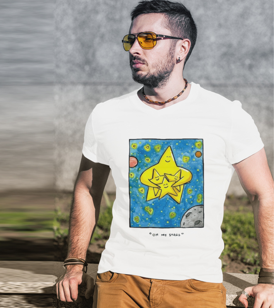 Oh My Stars Family Of Stars Celestial Background With Planets And Hearts T-Shirt