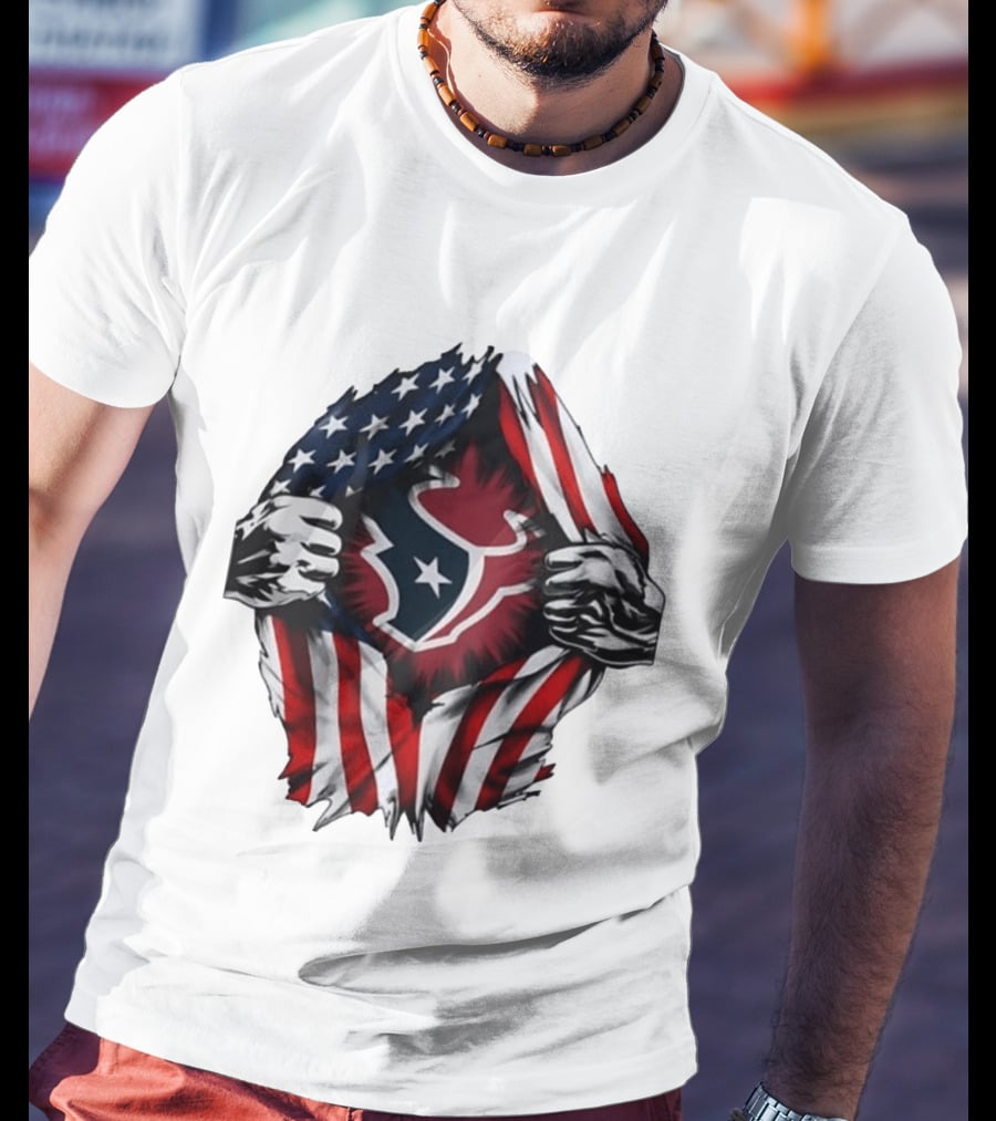 Houston Texans American Flag Ripped Chest NFL Fan T-Shirt