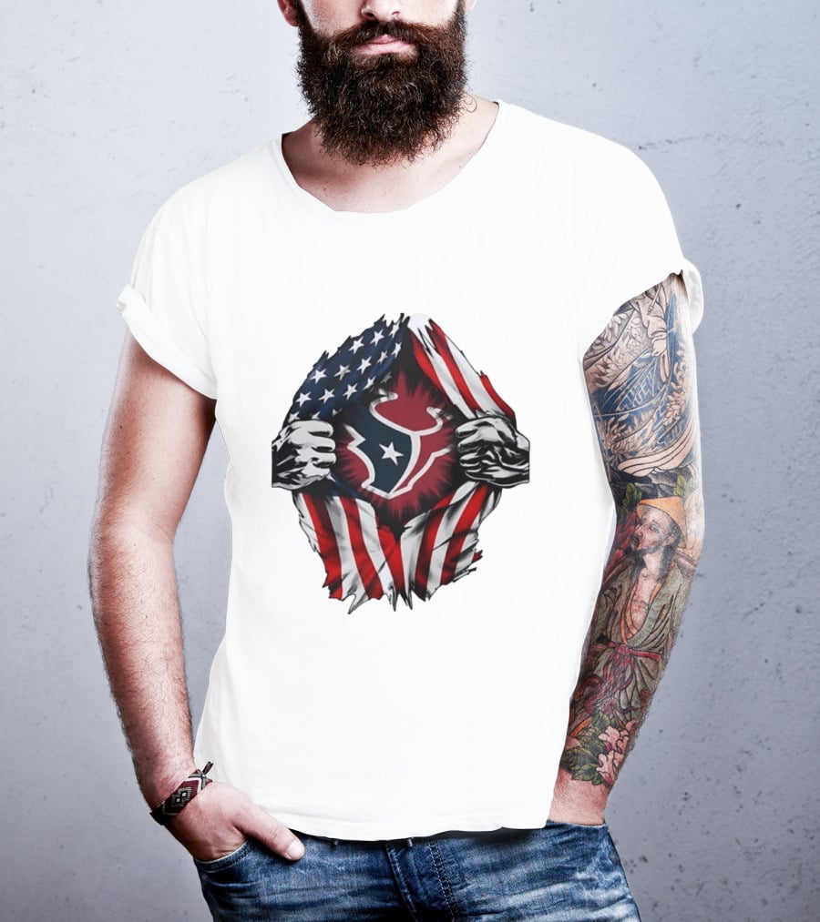 Houston Texans American Flag Ripped Chest NFL Fan T-Shirt