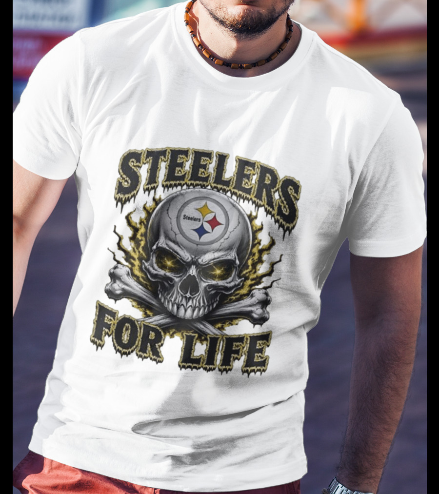 Pittsburgh Steelers Skull For Life Football Fanatic T-Shirt