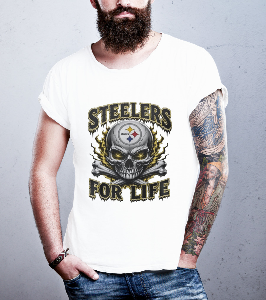 Pittsburgh Steelers Skull For Life Football Fanatic T-Shirt