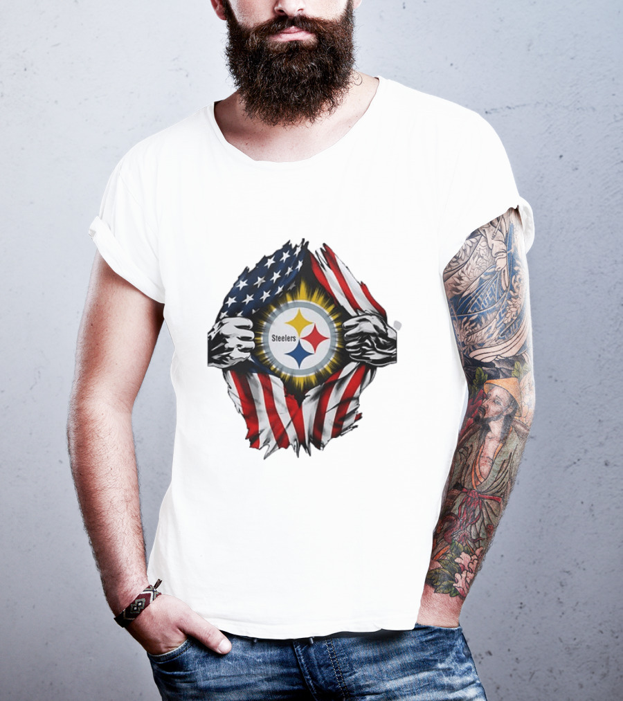 Pittsburgh Steelers American Flag Ripped Chest T-Shirt