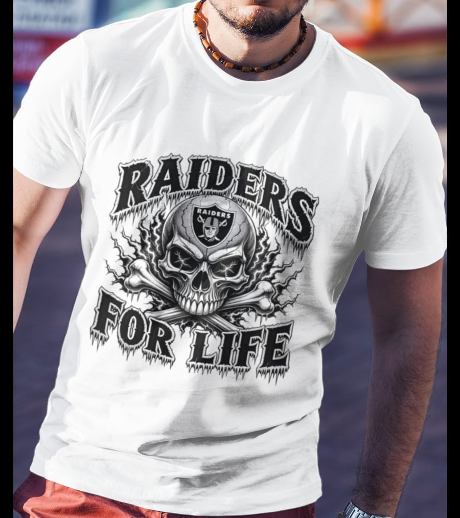 Raiders For Life Skull And Crossbones Melting Drip T-Shirt