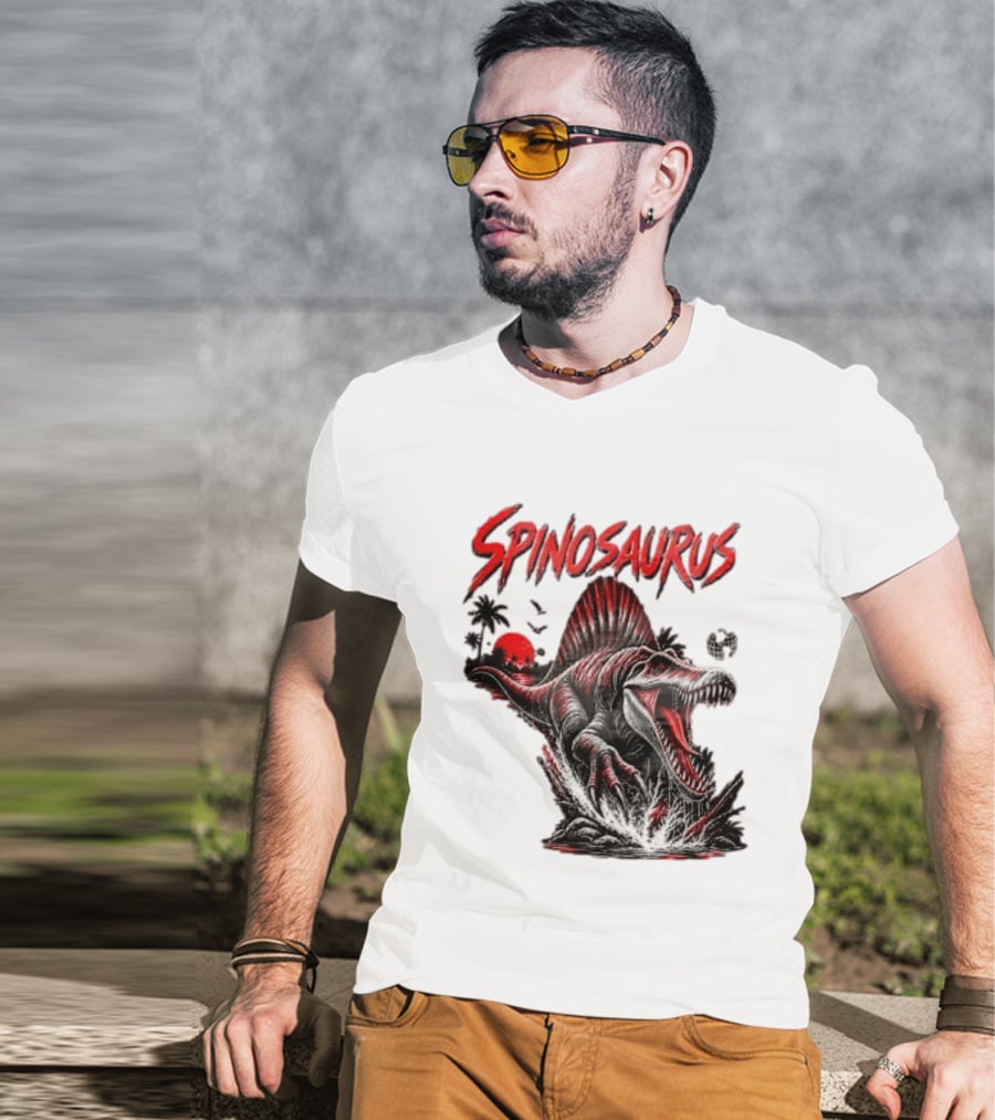 Spinosaurus Late Cretaceous 112 93 Million Years Ago Apex Predator Dinosaur Tropical Scene T-Shirt