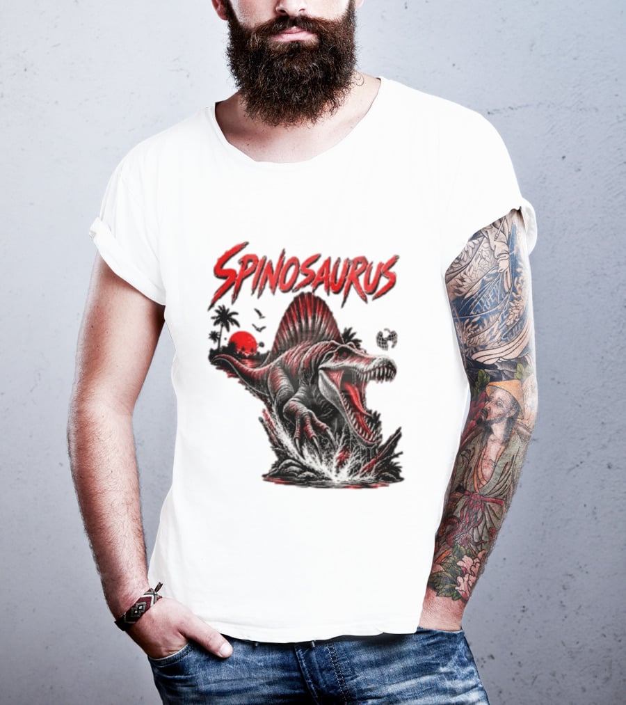 Spinosaurus Late Cretaceous 112 93 Million Years Ago Apex Predator Dinosaur Tropical Scene T-Shirt