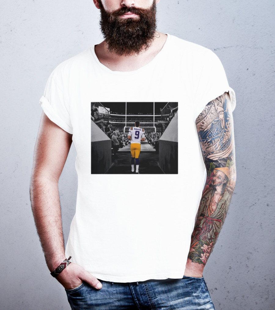 Joe Burrow 9 LSU Tigers Football Quarterback Stadium Entrance T-Shirt