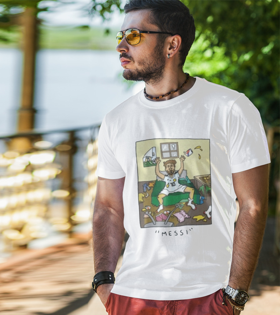 Lionel Messi Argentina Football Cartoon Messy Room T-Shirt