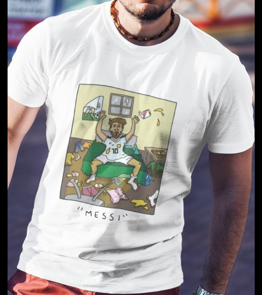 Lionel Messi Argentina Football Cartoon Messy Room T-Shirt