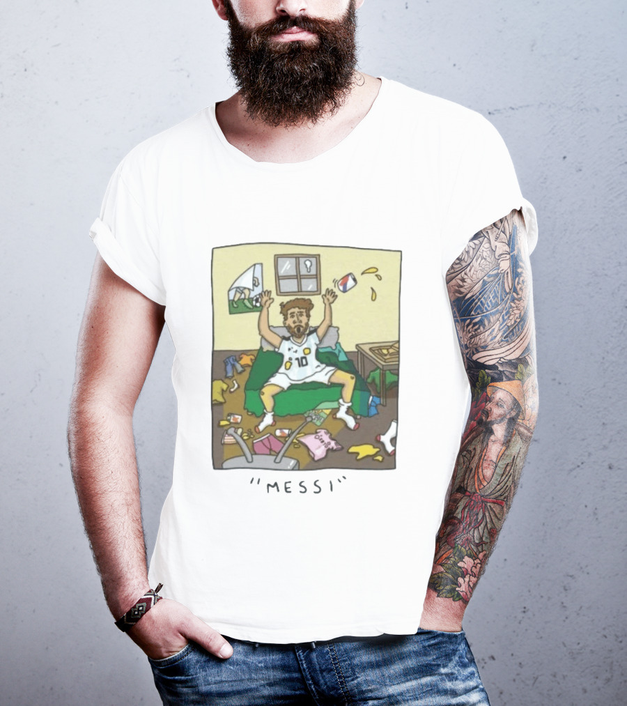 Lionel Messi Argentina Football Cartoon Messy Room T-Shirt