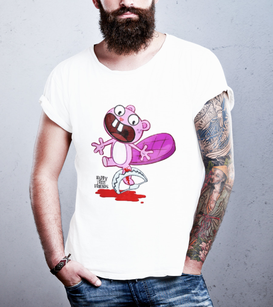 Toothy Happy Tree Friends Cartoon Beaver Stuck In Bear Trap T-Shirt