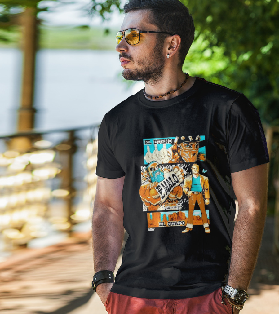 AEW El Bueno El Malo El Guapo Wrestling Comic T-Shirt