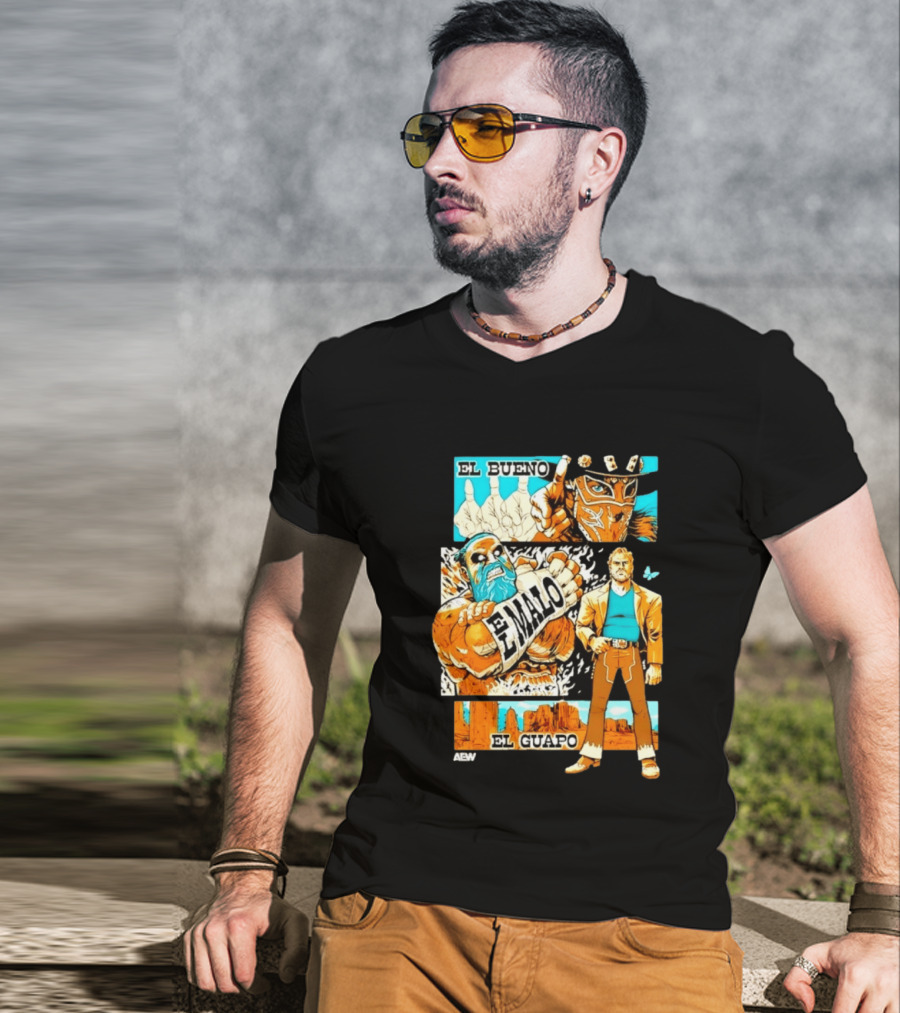 AEW El Bueno El Malo El Guapo Wrestling Comic T-Shirt