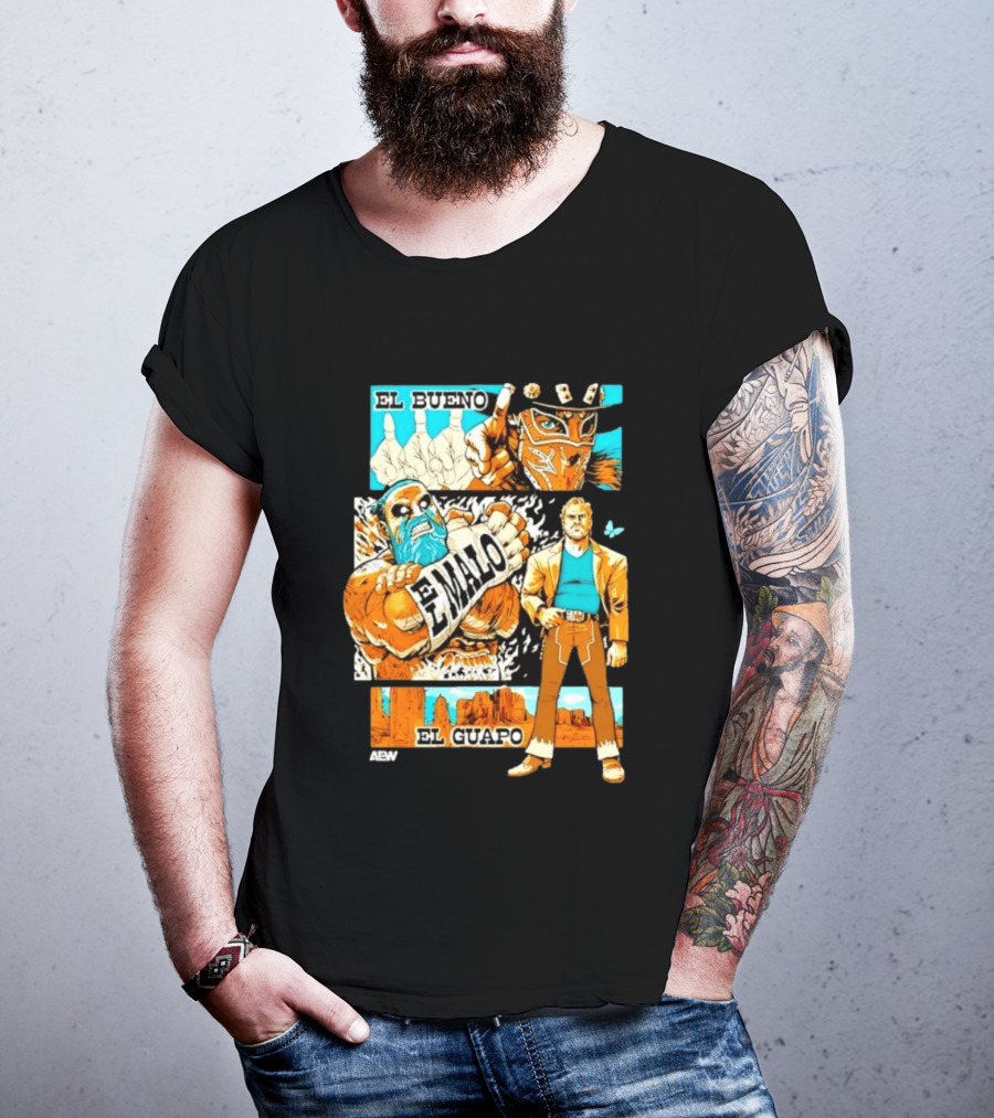 AEW El Bueno El Malo El Guapo Wrestling Comic T-Shirt