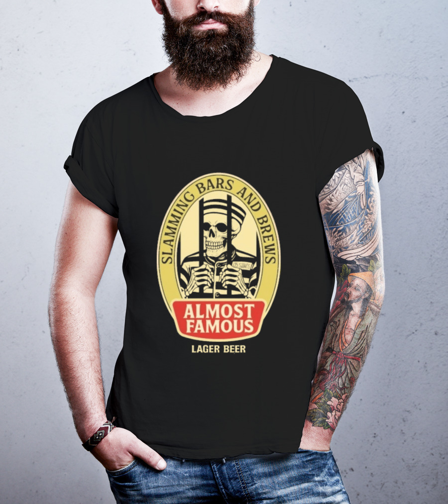 Almost Famous Slamming Bars And Brews Lager Beer Skeleton T-Shirt