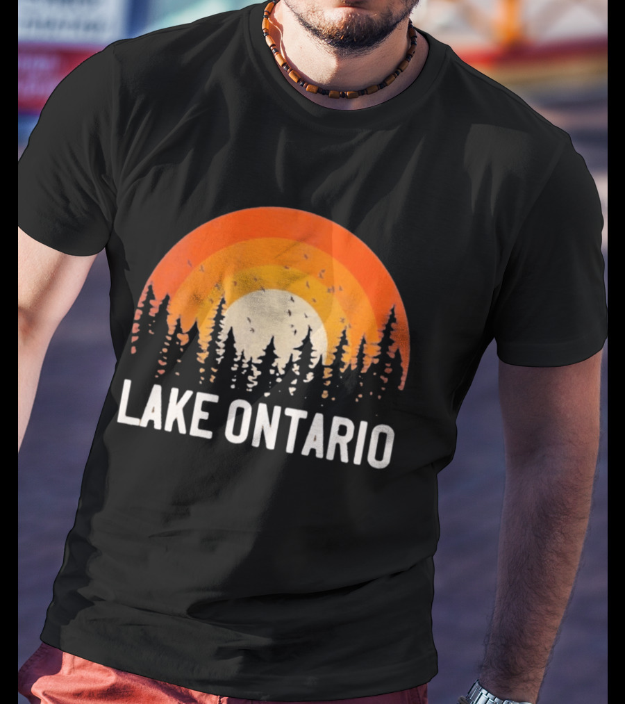 Lake Ontario Sunset Forest Birds Nature Scene With Orange Yellow Gradient T-Shirt