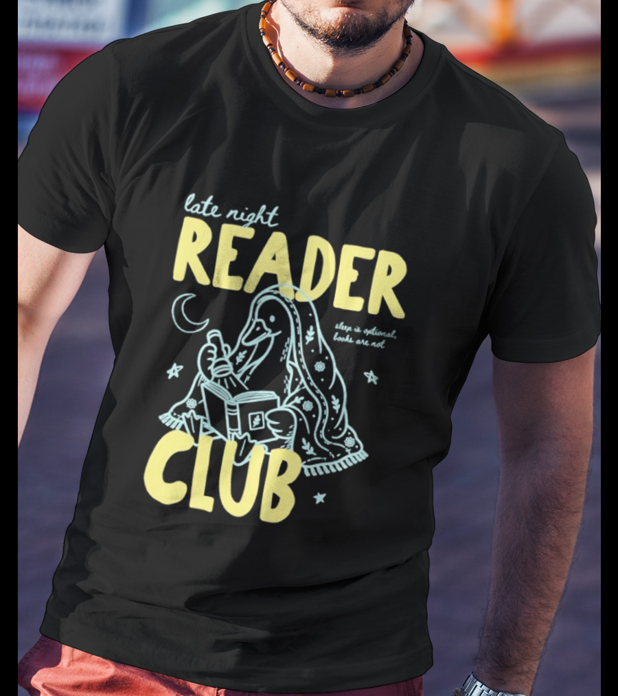 Late Night Reader Club Penguin Reading Moon Stars Sleep Is Optional Books Are Not T-Shirt