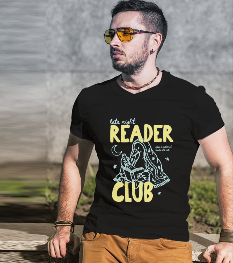 Late Night Reader Club Penguin Reading Moon Stars Sleep Is Optional Books Are Not T-Shirt