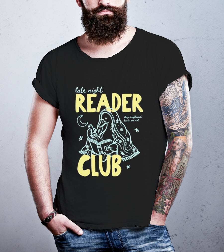 Late Night Reader Club Penguin Reading Moon Stars Sleep Is Optional Books Are Not T-Shirt
